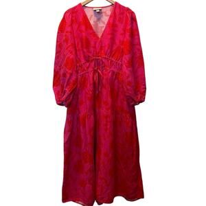 Kate Spade Target Women's Maxi Dress Classic Linen Pink Red Floral M Medium